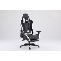 Scaun Gaming Genator V1 - Suport Picioare - Culoare Negru-Alb