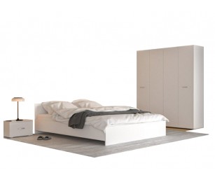 Set Mobila Dormitor Alex Alb - Culoare Alb - Pat 160x200 cm + Sifonier + Noptiere