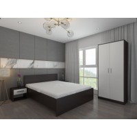 Set Mobila Dormitor Aria - Culoare Wenge-Alb - Pat 160x200 cm + Sifonier + Noptiere