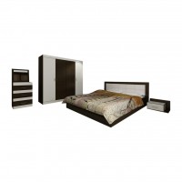 Set Mobila Dormitor Afrodita - Culoare Wenge-Alb - Pat 160x190 cm + Sifonier + Comoda + Noptiere
